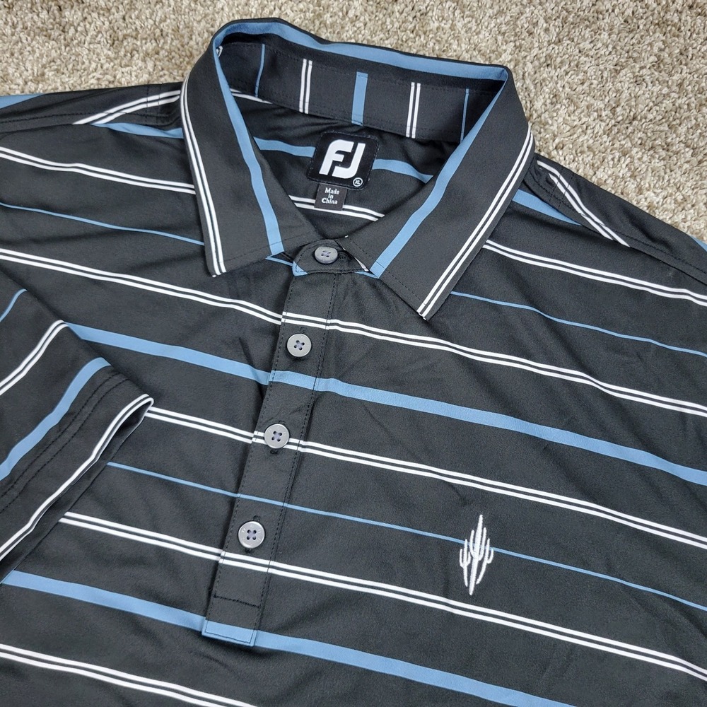 FootJoy Mens XL Black Striped Performance Stretch Golf Polo Short Sleeve